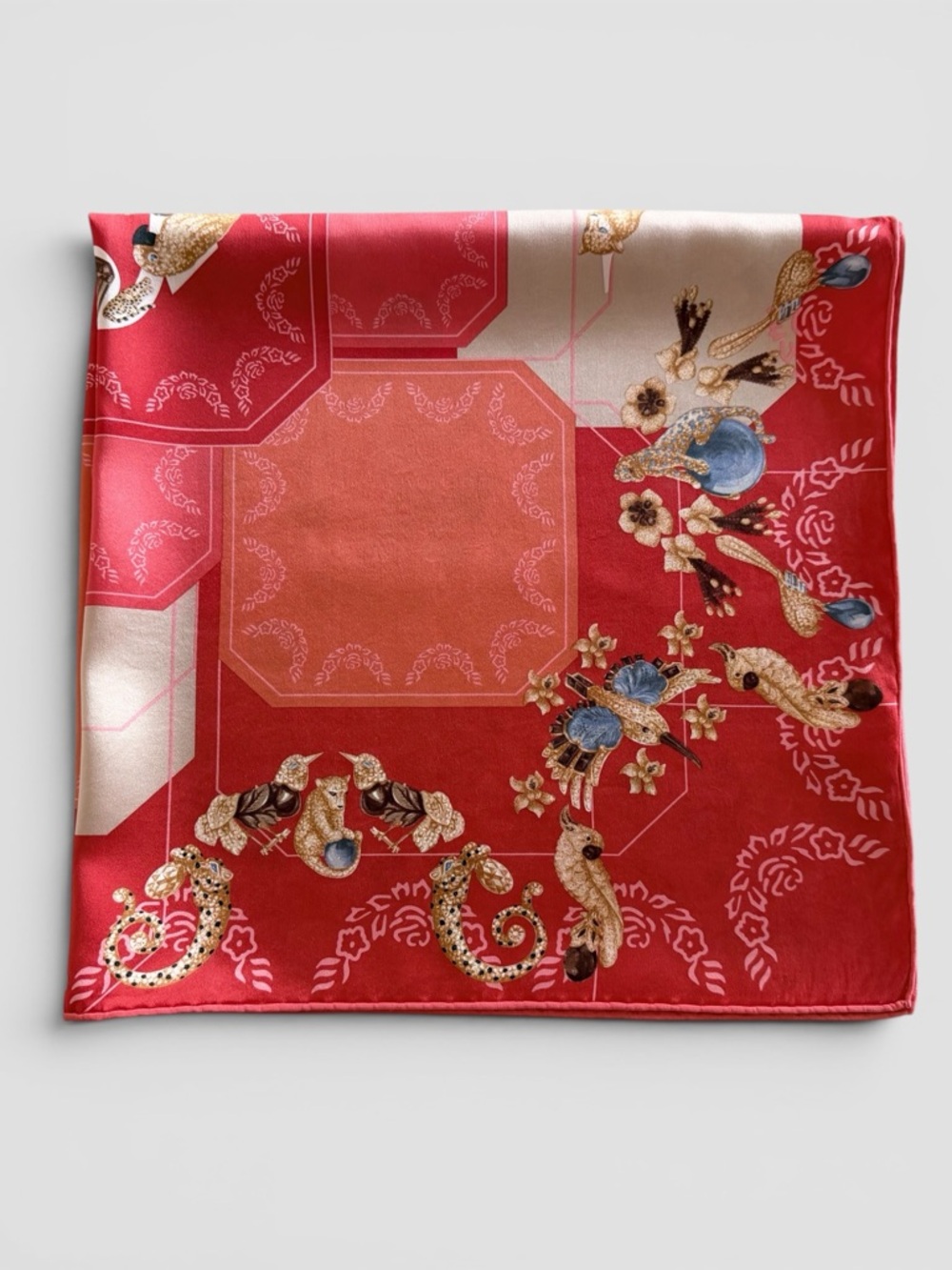 Cartier Silk Scarf Red Jewel Print